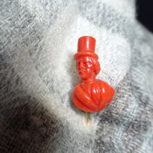 Antique Victorian Stick Tie Pin natural carved coral 14k gold Man Tophat (7469)