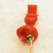Antique Victorian Stick Tie Pin natural carved coral 14k gold Man Tophat (7469)