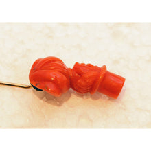 Antique Victorian Stick Tie Pin natural carved coral 14k gold Man Tophat (7469)