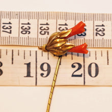 Antique Victorian Stick Pin brooch gold natural coral botanical hallmarked (7471)
