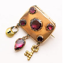 Antique Georgian locket brooch gold garnets heart key lock English Unisex (7540)