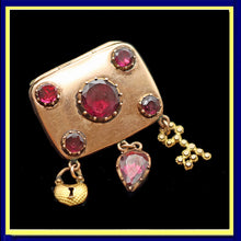 Antique Georgian locket brooch gold garnets heart key lock English Unisex