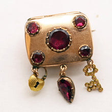 Antique Georgian locket brooch gold garnets heart key lock English Unisex (7540)