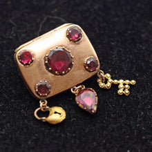 Antique Georgian locket brooch gold garnets heart key lock English Unisex (7540)