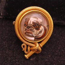 Antique brooch pendant gold Essex Crystal Reverse intaglio bulldog bullwhip(7570)