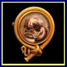 Antique brooch pendant gold Essex Crystal Reverse intaglio bulldog bullwhip