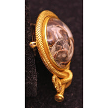 Antique brooch pendant gold Essex Crystal Reverse intaglio bulldog bullwhip(7570)