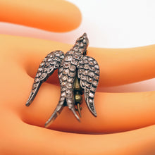 Antique Victorian brooch diamonds silver gold bird swallow in flight (7573)