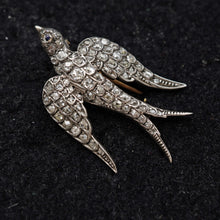Antique Victorian brooch diamonds silver gold bird swallow in flight (7573)