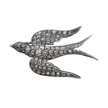 Antique Victorian brooch diamonds silver gold bird swallow in flight (7573)