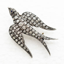 Antique Victorian brooch diamonds silver gold bird swallow in flight (7573)