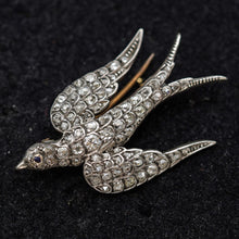 Antique Victorian brooch diamonds silver gold bird swallow in flight (7573)