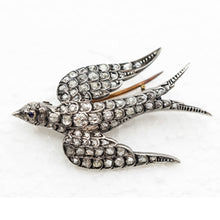 Antique Victorian brooch diamonds silver gold bird swallow in flight (7573)