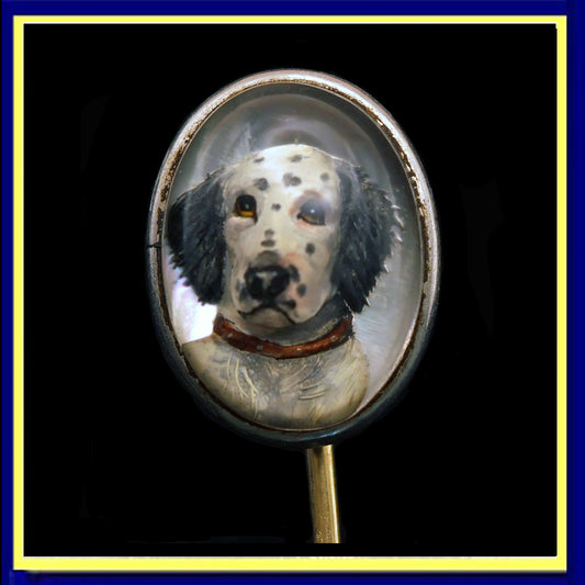 Antique Victorian Essex crystal Reverse carved intaglio Dalmation dog Gold