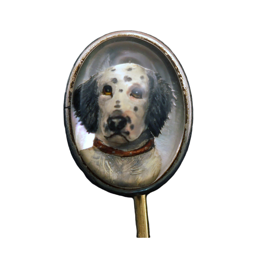 Antique Victorian Essex crystal Reverse carved intaglio Dalmation dog Gold (7580)