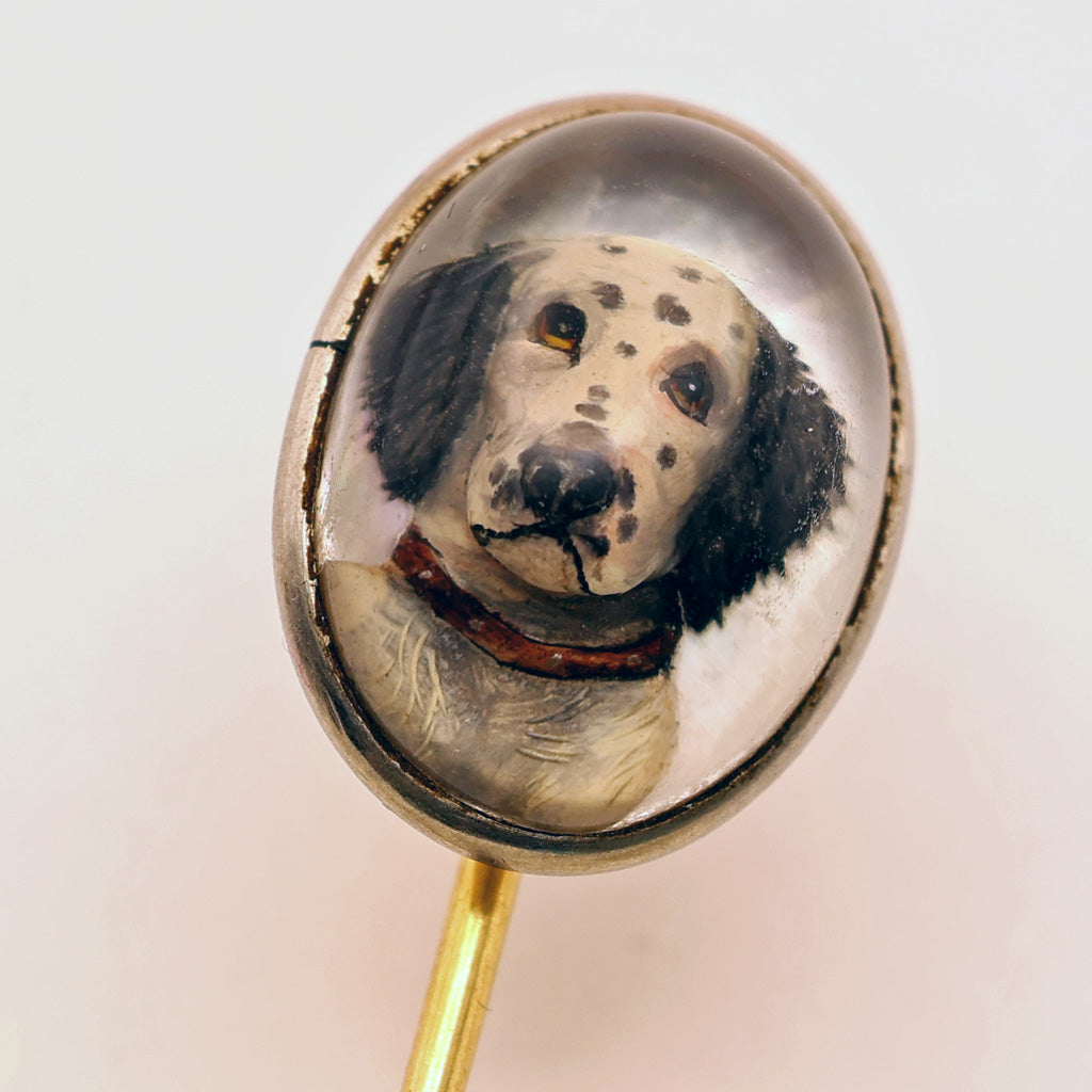 Antique Victorian Essex crystal Reverse carved intaglio Dalmation dog Gold (7580)
