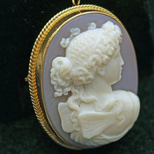 Luigi Rosi Antique Victorian Pendant Brooch gold hardstone cameo sgn Psyche(7582)
