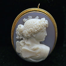 Luigi Rosi Antique Victorian Pendant Brooch gold hardstone cameo sgn Psyche(7582)