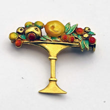 Lluis Masriera Antique brooch 18k gold enamel fruit in a bowl white background