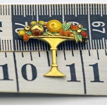 Lluis Masriera Antique brooch 18k gold enamel fruit in a bowl showing size