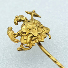 Antique stick tie pin brooch French gold Oriental figure parrot umbrella (7622)