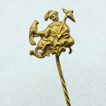Antique stick tie pin brooch French gold Oriental figure parrot umbrella