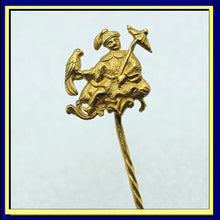 Antique stick tie pin brooch French gold Oriental figure parrot umbrella (7622)
