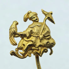 Antique stick tie pin brooch French gold Oriental figure parrot umbrella (7622)