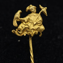 Antique stick tie pin brooch French gold Oriental figure parrot umbrella (7622)