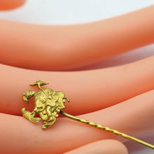 Antique stick tie pin brooch French gold Oriental figure parrot umbrella (7622)