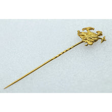 Antique stick tie pin brooch French gold Oriental figure parrot umbrella (7622)