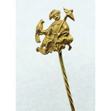 Antique stick tie pin brooch French gold Oriental figure parrot umbrella (7622)