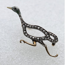 Antique Nouveau Victorian brooch running duck gold silver diamonds French
