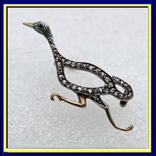 Antique Nouveau Victorian brooch running duck gold silver diamonds French (7628)
