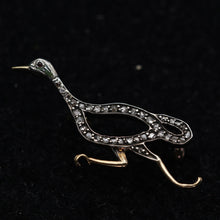 Antique Nouveau Victorian brooch running duck gold silver diamonds French (7628)