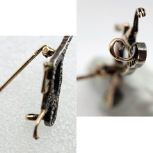 Antique Nouveau Victorian brooch running duck gold silver diamonds French (7628)