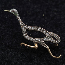 Antique Nouveau Victorian brooch running duck gold silver diamonds French (7628)