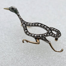 Antique Nouveau Victorian brooch running duck gold silver diamonds French (7628)