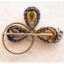 Antique Victorian brooch gold silver diamonds ruby sapphire pearl symbolic (7639)