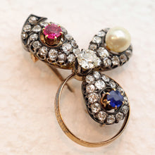 Antique Victorian brooch gold silver diamonds ruby sapphire pearl symbolic (7639)