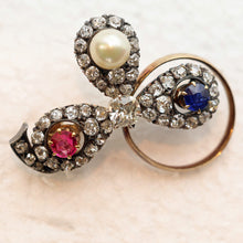 Antique Victorian brooch gold silver diamonds ruby sapphire pearl symbolic 