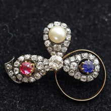 Antique Victorian brooch gold silver diamonds ruby sapphire pearl symbolic (7639)