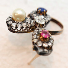 Antique Victorian brooch gold silver diamonds ruby sapphire pearl symbolic (7639)