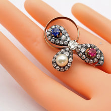 Antique Victorian brooch gold silver diamonds ruby sapphire pearl symbolic (7639)