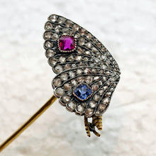Antique Victorian butterfly brooch pin gold diamonds sapphire ruby French (7674)
