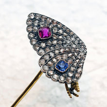 Antique Victorian butterfly brooch pin gold diamonds sapphire ruby French