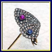 Antique Victorian butterfly brooch pin gold diamonds sapphire ruby French