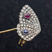 Antique Victorian butterfly brooch pin gold diamonds sapphire ruby French