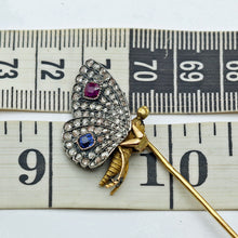 Antique Victorian butterfly brooch pin gold diamonds sapphire ruby French