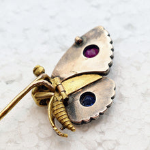Antique Victorian butterfly brooch pin gold diamonds sapphire ruby French (7674)